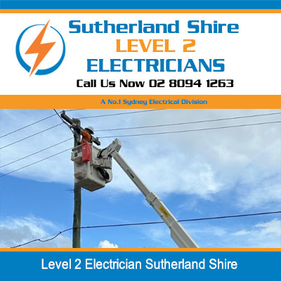 Level 2 electrician in elevated platform working on power pole and lines in Sutherland Shire
